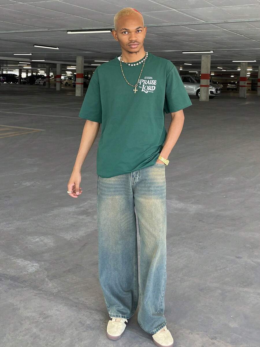 Ngobest Haus Ngobest Haus K-GLORY Men's Versatile Simple Graphic Print Short Sleeve T-Shirt | Bible Psalm Theme