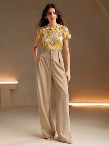 Anewsta Romantic Embroidered Floral Applique Blouse With Colorful Embroidered Floral Trim - Yellow - View 6