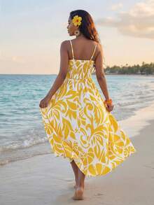 SHEIN Lady Women's Summer Vacation All-Over Print Waist Tie Dress - Multicolor - View 2