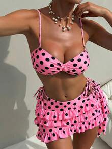 Bonvoyette 2025春夏女士印花比基尼套装，多件套度假休闲泳池派对沙滩日光浴 - 粉色 - 查看 4