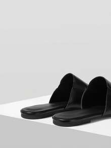 Mnmlis Mules planas de punta estrecha y estilo casual para mujer - Negro - Ver 3