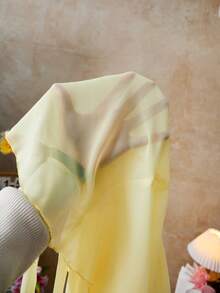 Femesol 黄色露背系带露肩上衣，优雅露背荷叶边A字领系带衬衫，浅黄色休闲办公露背露背女式上衣，适合海滩度假 - 淡黃色 - 查看 6