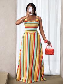 BamGleam Abito senza maniche a righe colorate, casual per vacanze - Multicolore - Visualizzare 5