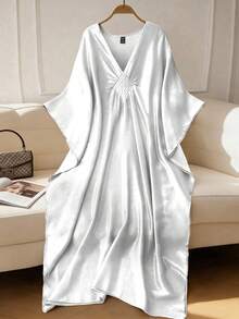 Lyxana Women's Elegant V-Neck Ruffle Sleeve Kimono Robe, Suitable For Party, Gathering, Daily Wear In Spring/Summer - Silver - View 3