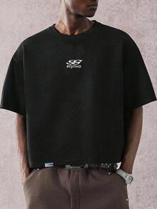 STYNVO 男士字母印花圆领休闲短袖T恤 - 黑色 - 查看 4