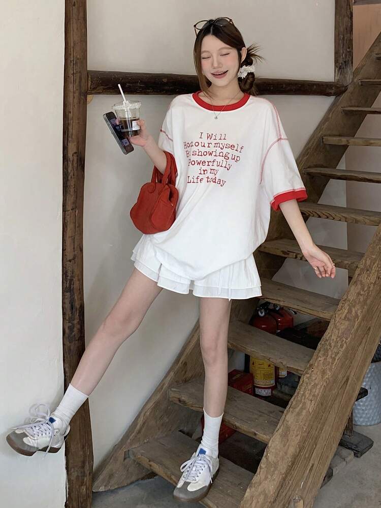 Women's Round Neck Casual Korean Style Short Sleeve T-Shirt Graphic Tees Women