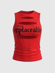 Rina Fox 夏季时尚字母印花镂空修身背心 - 紅色 - 查看 2