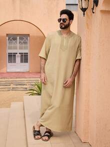 DAZY Spring Mid-Length Khaki Short Sleeve Shirt With Collar Decoration Design For Men - Khaki - View 3