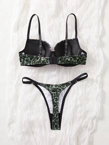 SHEIN 2pcs Leopard Print Lingerie Set - Camisole Bra And Panties ClassicAnimalPrint - Multicolor - View 2