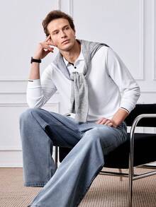 Officeau 1件 Hearty Haven 男士宽松直筒水洗牛仔裤，休闲百搭（不含腰带或配饰） - 淺色水洗藍 - 查看 4