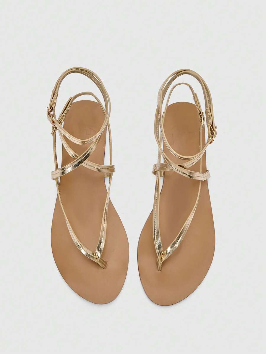 CUCCOO BIZCHIC Giày sandal quai ngang đính đá mũi vuông cho nữ, thích hợp làm quà Giáng sinh - Vàng - Xem 1