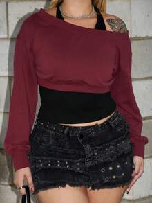 Arliah Women Asymmetrical Neck Grey 2 In 1 Sweatshirt In Fall/Winter - Burgundy - View 5