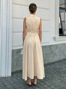 Elyressa 女士编织优雅长款夏季连衣裙 - 杏色 - 查看 2