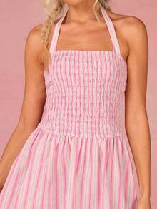 Athîral Women's Vacation Casual Pink Striped Backless Halter Mini Dress, Summer Dress,Picnic Dress, Pink Vacation Dress,Cute Dress,Outdoor Wear - Pink - View 5