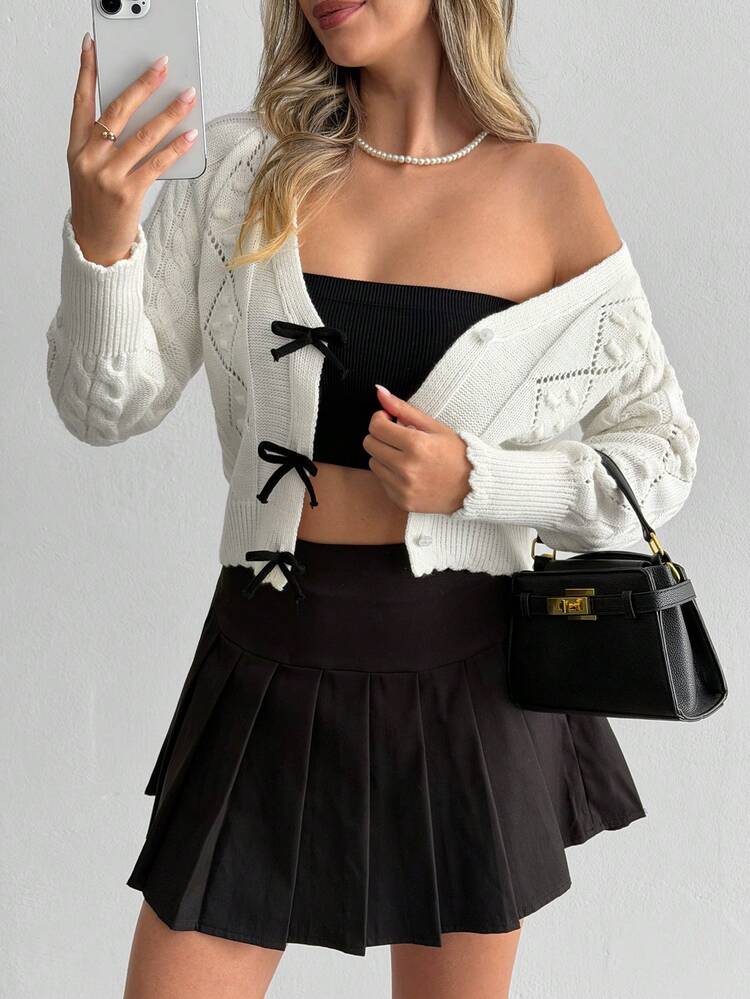 Cloudara Women's Bow Decor Long Sleeve Casual Lightweight Cardigan - White - View 6