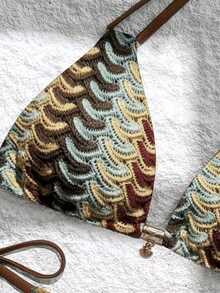 Swim Chiccia 新款性感露背吊带背心和侧系带泳裤沙滩度假比基尼套装，女士时尚沙滩风，简约泳装 - 彩色 - 查看 3