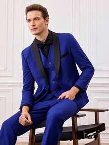 Officeau 男士修身正装三件套，高品质商务/社交/婚礼礼服套装，包含外套、裤子和马甲 - 寶藍色 - 查看 14
