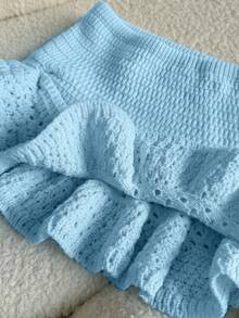 Elamini Women's Red Skirt, Fashionable Summer Beach Outfit, Low-Waist Hollow-Out Ruffled Mini Skirt, Versatile Sweet Vacation Style - Baby Blue - View 4