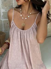 Livesso Pink Elegant Party Holiday Loose Fit Sleeveless Midi Dress For Women - Pink - View 3