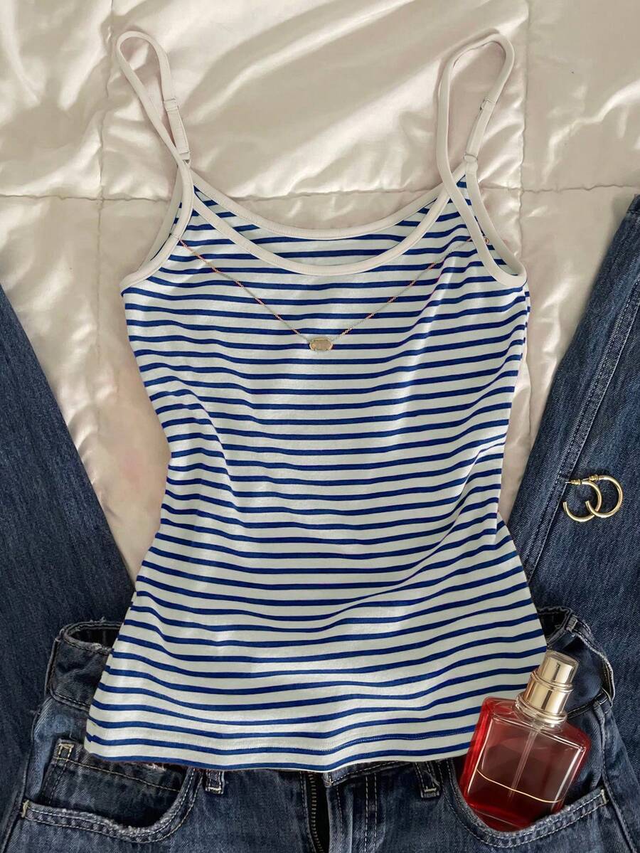 SHEIN Casual Striped Camisole For Summer - Blue - View 1