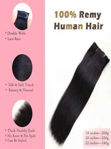 9pcs 200g/220g/240g Lace Bace Natural Black Clip In 100% Remy Human Hair Extension Cuticle Aligned Double Drown Clip Ins For Thin Hair Woman Natural Look Top Quality - Natural Black - View 2