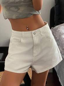 DAZY Quần short denim nữ kiểu Hàn Quốc, màu trơn, đa năng, thích hợp cho mùa hè. - trắng - Xem 3