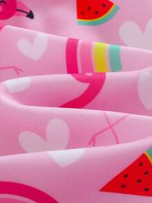 SHEIN 女婴彩虹图案针织柔软圆领长袖泳衣和帽子两件套 - 粉色 - 查看 6