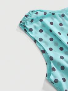 ROMWE 度假休闲波点印花不对称肩部上衣和迷你裙两件套 - 彩色 - 查看 4