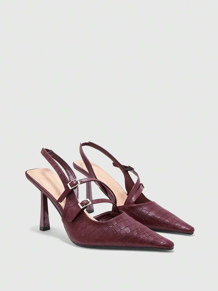 CUCCOO BIZCHIC Women's Fashion Stiletto Heels - Casual Commuter Summer Square Toe Double Buckle Backless Slip-On Shoes - Comfortable & Convenient