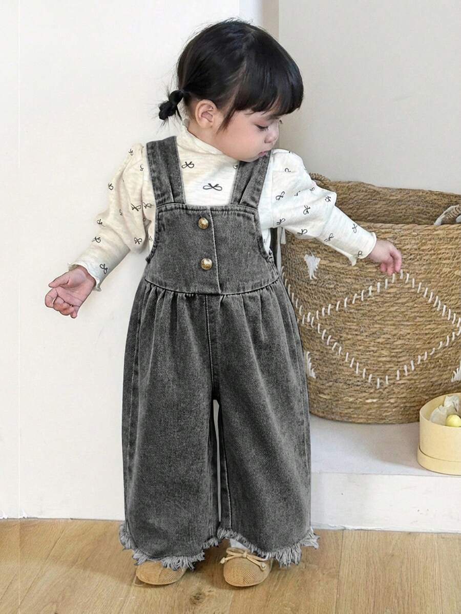 SHEIN 女婴/女童海军蓝宽松牛仔连体衣 - 灰色 - 查看 1