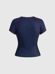 ROMWE Y2K复古街头风英国国旗印花水钻铆钉女式T恤 - 彩色 - 查看 2