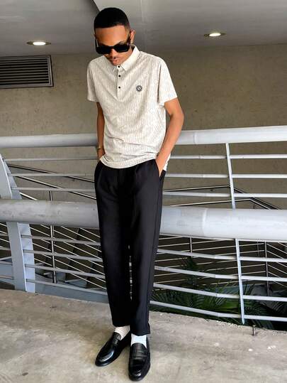 Ngobest Haus Ngobest Haus 男士夏季字母印花小华夫格Polo衫时尚休闲立领轻薄商务通勤装