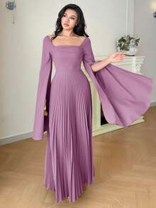 Modelyn Vestido de mujer de unicolor con cintura fruncida y abertura lateral, elegante para fiestas y eventos - Rosa vieja - Ver 7