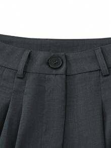 Franclia Women's Summer Solid Gray 2026 New Design Waist Belt Pleated Loose Straight Leg Pants, Casual Suit Trousers, Suitable For Summer, Vacation, Beach, Office, Commute, Elegant - Grey - View 4