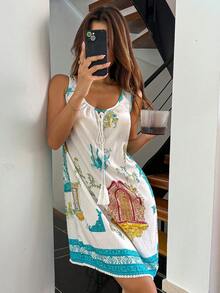 DAZY Đầm ngắn không tay dáng rộng, đồ ngủ và đồ mặc nhà mùa hè dành cho nữ. - trắng - Xem 5