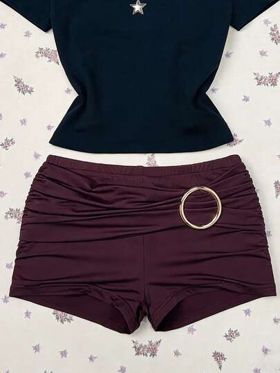 TRNVIE Women's Sexy & Elegant Metal Accessory Shorts, Best Choice For Outdoor Spring/Summer