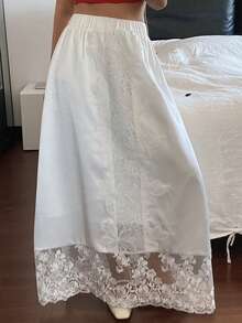 Livesso 白色蕾丝缎面修身半身裙，适合度假、派对、夏季穿着 - 白色 - 查看 5