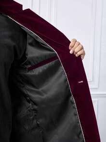 Officeau 男士商务通勤单排扣西装外套 - 酒紅色 - 查看 9