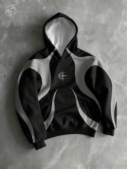 Manfinity EMRG Sudadera con capucha de manga larga con estampado gráfico de arte callejero, sudadera informal de otoño para hombres