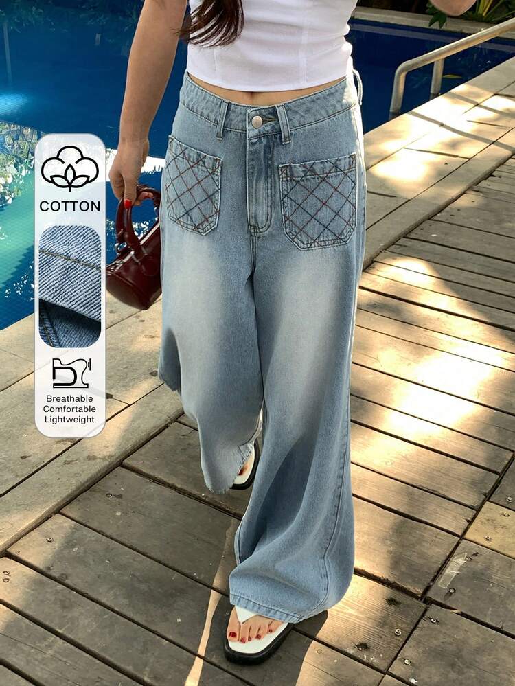 Women's Versatile Casual Quilted Flared Refreshing Denim Jeans, Suitable For All Seasons