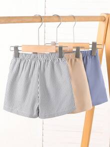 SHEIN Playful Pals 3件套幼儿男童绿色、黑色、灰色针织运动休闲短裤套装，94%棉，吸汗透气，恐龙提花图案，春夏新款，适合居家或户外穿着 - 彩色 - 查看 2