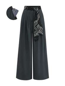 Franclia Women's Summer Solid Gray 2026 New Design Waist Belt Pleated Loose Straight Leg Pants, Casual Suit Trousers, Suitable For Summer, Vacation, Beach, Office, Commute, Elegant - Grey - View 2