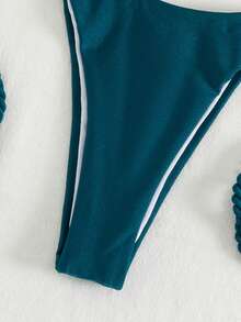 Swim Chiccia Bikini de mujer con aro, copa suave y diseño push up, que realza las curvas; tela iridiscente con empalme de cuerda retorcida de alta gama, decoración metálica elegante, Bottom con lazos ajustables, adecuado para la playa o fiestas en la piscina - Agua verde azul - Ver 7