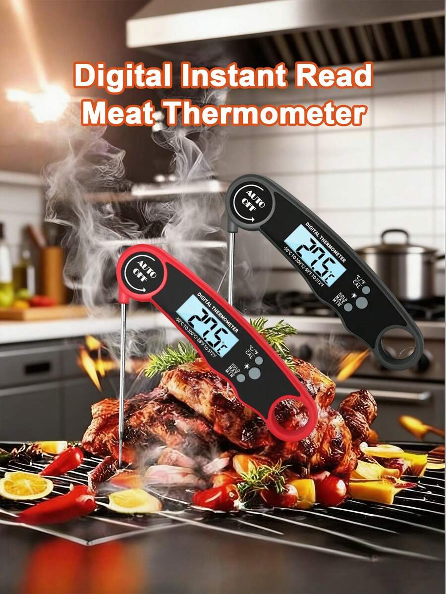 Teckwe 1 pieza Termómetro digital plegable con sonda de acero inoxidable, apto para cocina, barbacoa, hornear y medir la temperatura de alimentos lácteos - Multicolor - Ver 1