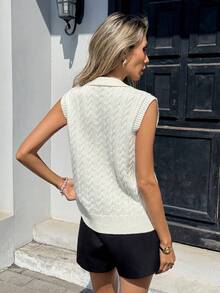 SHEIN Holidaya Women's Polo Neck Twisted Knit Top, 3D Textured - Grey - View 2