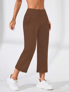 SHEIN Sports Pantalones de chándal de unicolor versátiles y casuales - Café integral - Ver 4