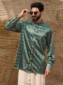 DAZY Spring Floral Print Long Sleeve Robe For Middle Eastern Men Summer Vacation - Multicolor - View 3