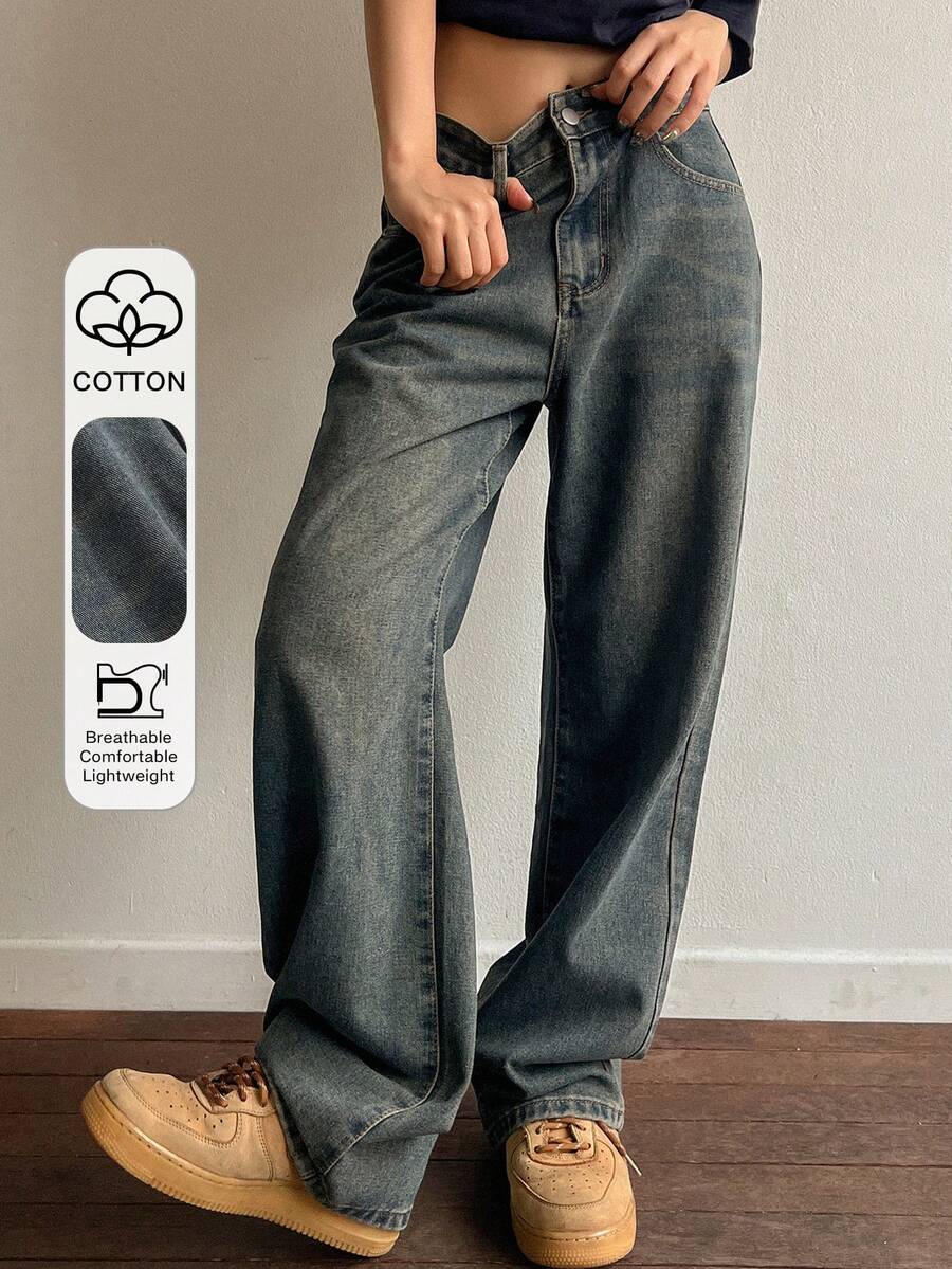 DAZY 女士宽松破洞韩版休闲牛仔裤，尽显青春活力 - 黑色 - 查看 1