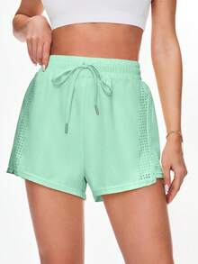 Sovereign Charm Casual Solid Color Drawstring Waist Sports Shorts - Mist Green - View 3
