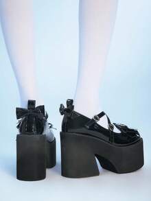 Sugerpunk 女士黑色高跟厚底玛丽珍鞋，时尚厚底，适合秋冬季节、春假和复活节穿着 - 黑色 - 查看 7